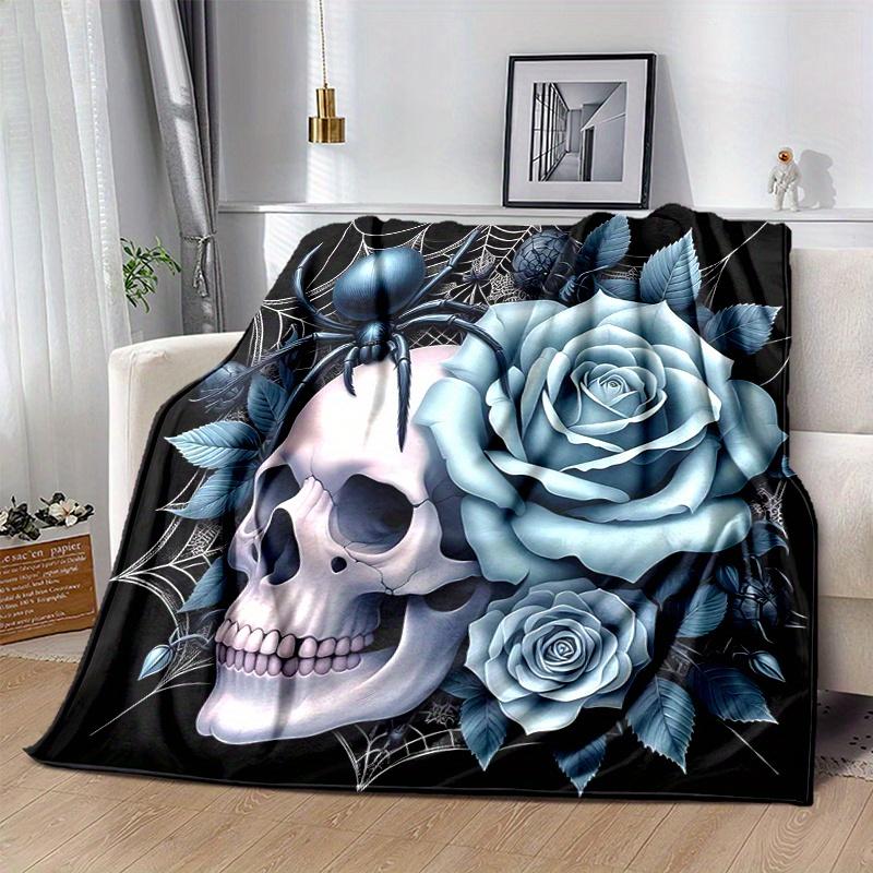 1pc Blue Rose and Spider Blanket Cute Home Decor Soft Perfect Gift for Birthday or Christmas, Living Room, Travel, Camping