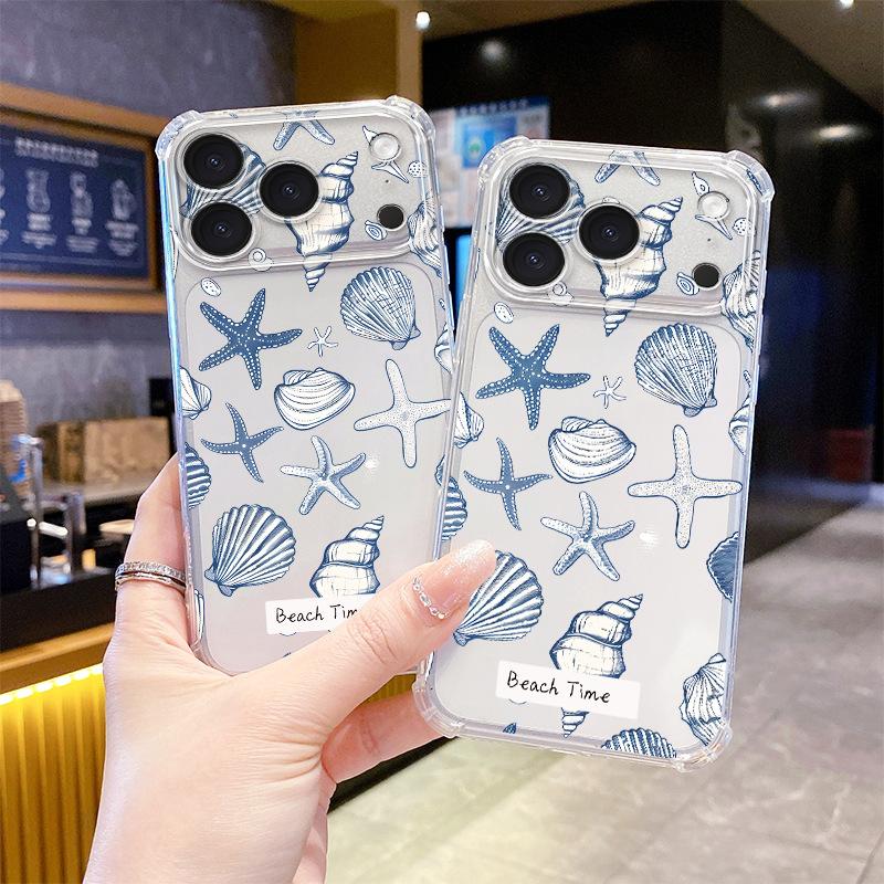Starfish shell, Japanese and Korean ins high-end iPhone17 mobile phone case, Apple 16Pro new all-inclusive transparent case 15.