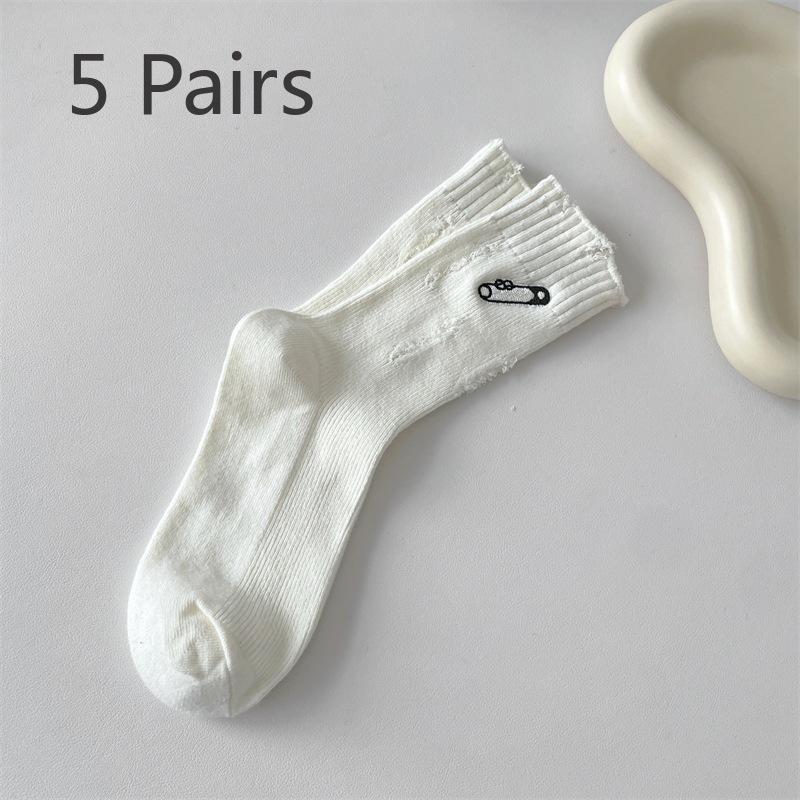 

5 пар универсальных женских вышитых и ажурных носков до середины голени 5 Pairs слоновая кость