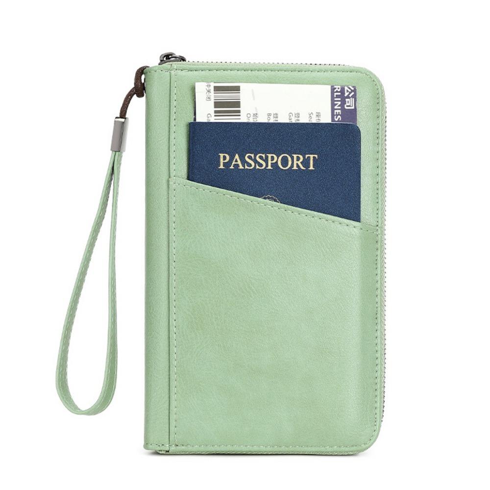 

PU Leather Passport Clip Wallet Anti-Theft RFID Blocking Travel Document Bag Large Capacity Waterproof RFID Passport Holder зелёный