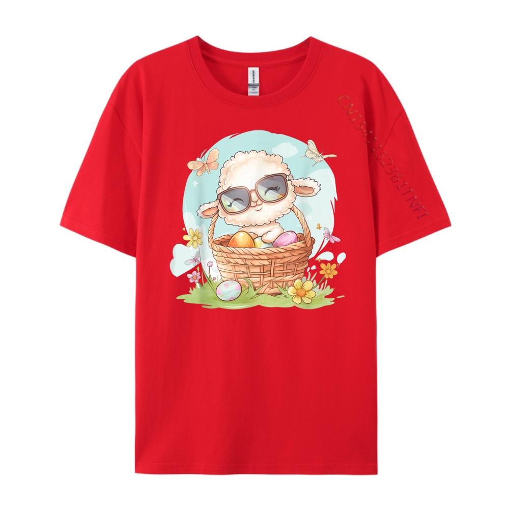 

Cute Lamb With Glasses Easter Eggs Springtime Graphic Tees Tee Shirt Men Streetwear T Shirt Man Print S