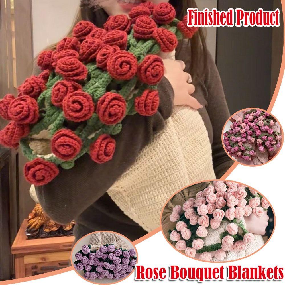 Creative 60cm Rose Bouquet Blankets Finished Product Crocheted Blanket Baby Blanket Gifts