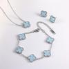 3PCS Four Leaf Clover Non Fading Light Luxury Necklace Bracelet Earnail Set 13MM