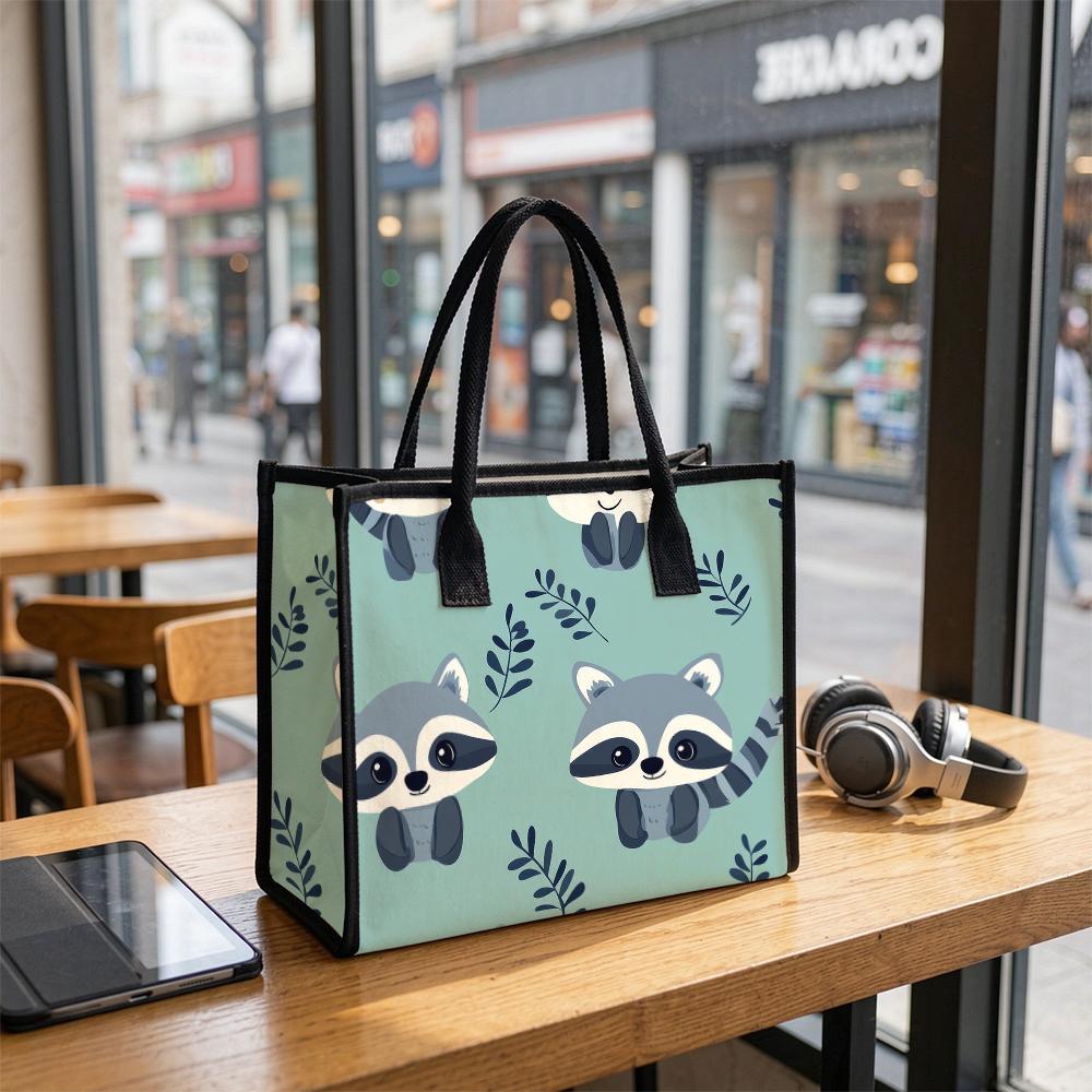 Cute Raccoon Print Tote Bag Daily Use Casual Shopping Handbag Lightweight Shoulder Bag for Women Outdoor Travel