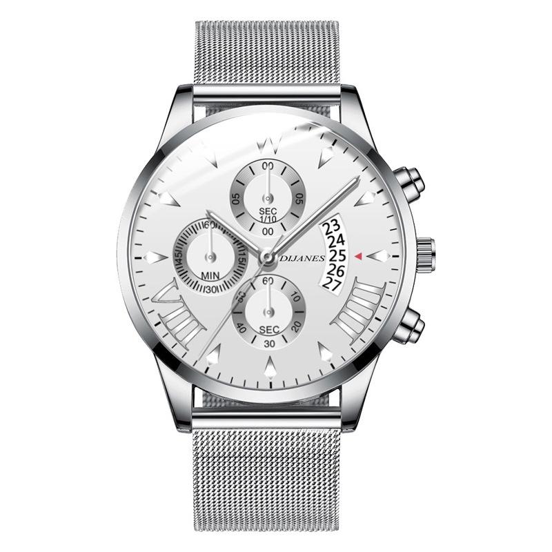 

Новинка Бізнес годинник Чоловічий кварцовий годинник Mesh Strap Watch Класичний повсякденний чоловічий годинник Годинник календар срібний/білий