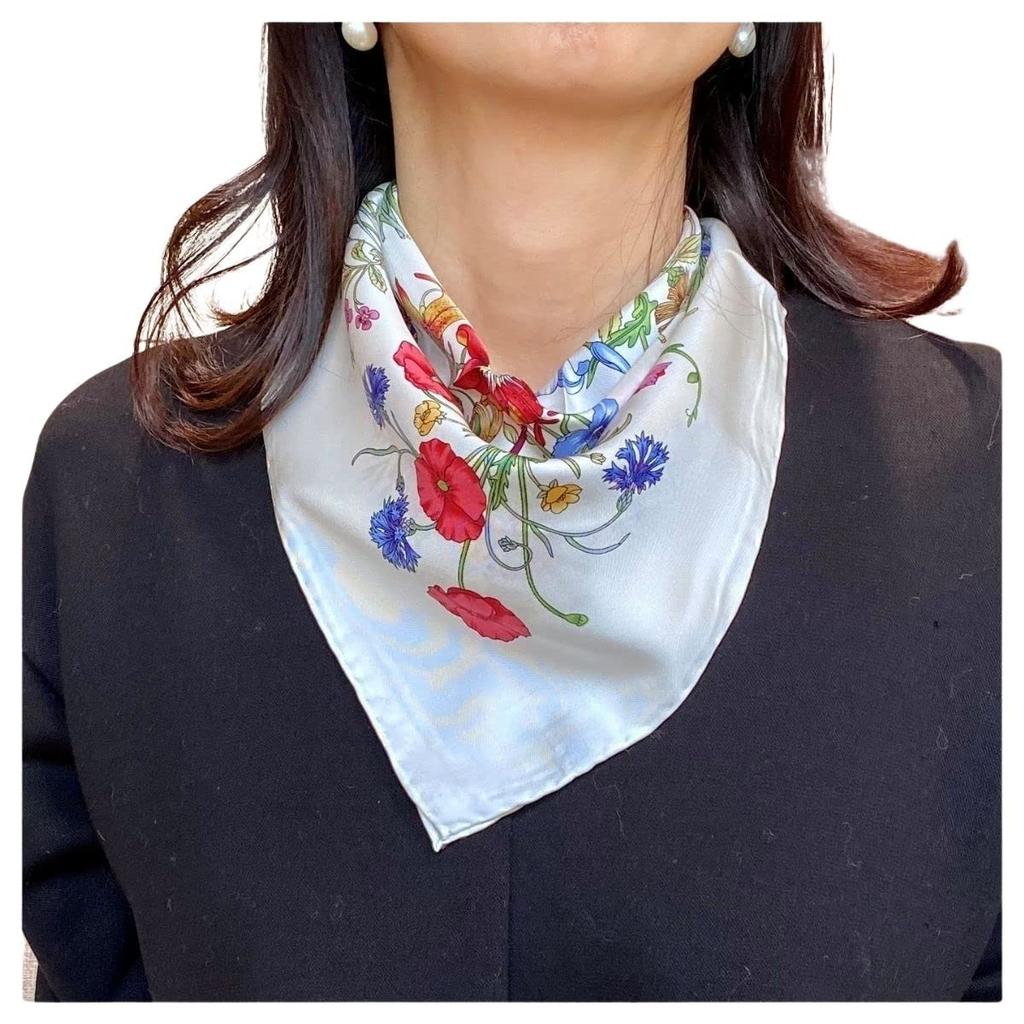 Massimo Ravinale Silk 50x50cm Made In Fiore Bianco Women's 100% Scarf, Oval, Square, Italy,