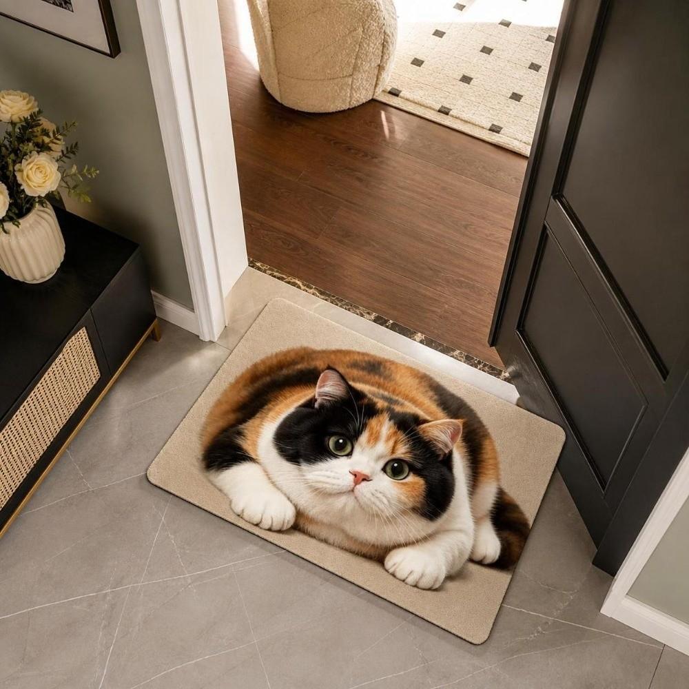 Diatomite Cat Print Doormat Non-slip Pet Floor Mat Cute Entryway Rug Hallway
