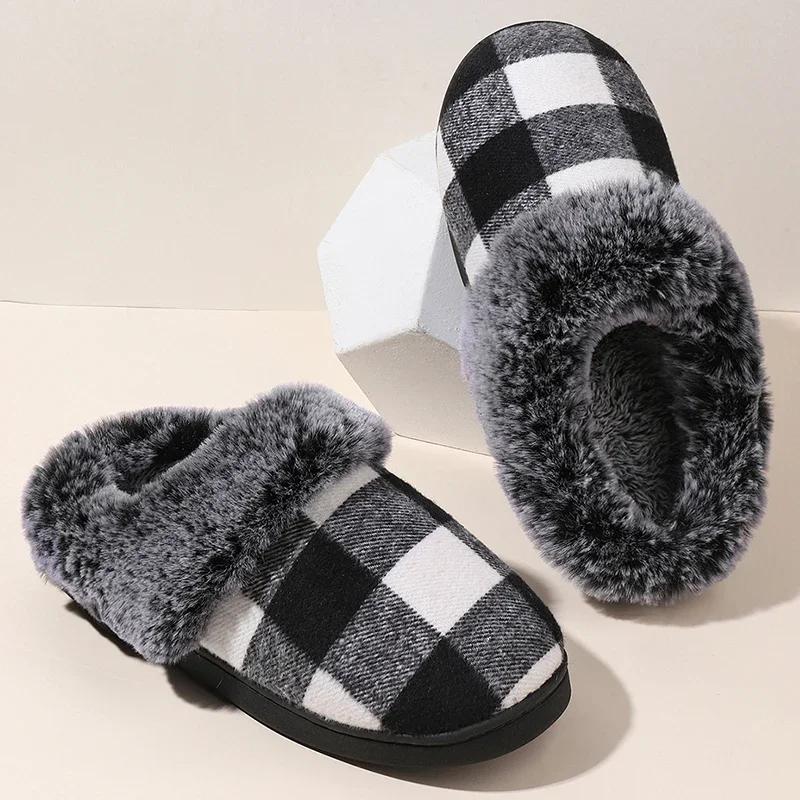 Fashion Thicken Plush Wrap Toe Women's Warm Slippers Winter Home Casual Soft Sole Fuzzy Slides Indoor House Non Slip Cotton Slippers