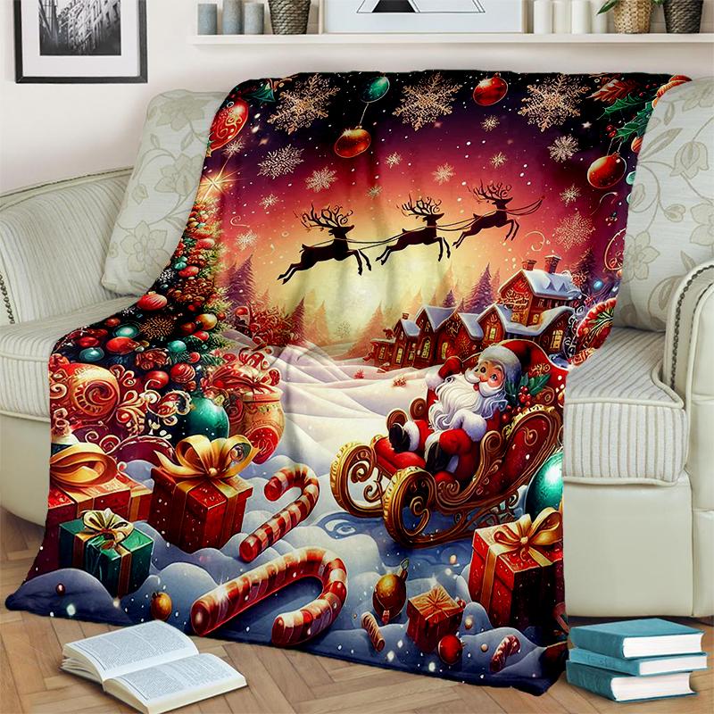Cartoon Merry Christmas Santa Claus Christmas Tree Festival Gift Blanket,Soft Throw Blanket for Home Bedroom Bed Sofa Cover Kid