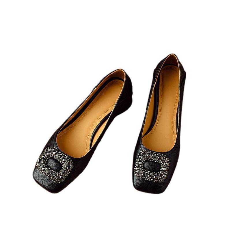 Retro square head shallow mouth single shoes women's leather fashion women's shoes new temperament thick heel high heels women