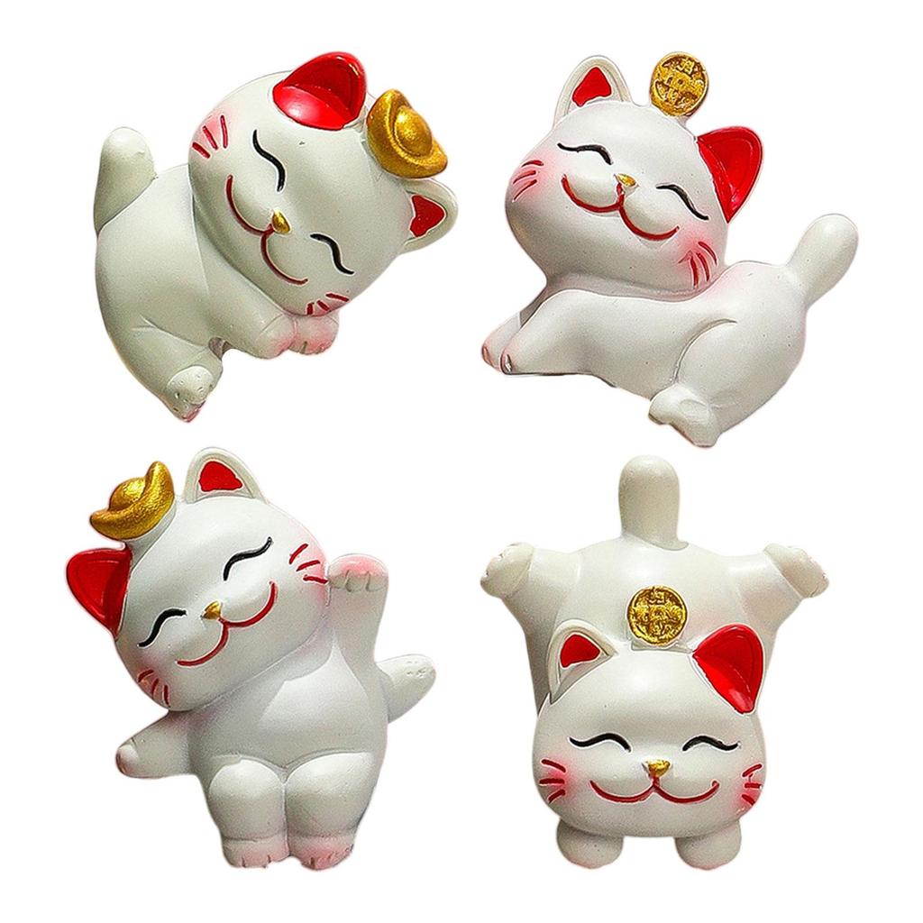 Cute Resin Small Lucky Cat Miniature Cat Figure Desktop Ornament Cat Decoration for Office Desk Car Dashboard