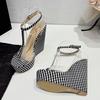 Liyke Sommer PVC Transparent Damen Keilsandalen Mode Schwarz Weiß Gitter Plateau High Heels Sexy Offene Zehen Party Kleiderschuhe