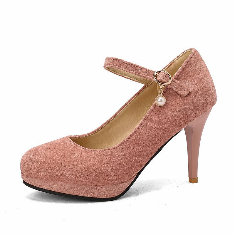 Plus Size 33-43 Brand Women's Pumps Ladies Platform Mary Janes Pumps Fashion Suede Thin High Heels Party Vintage Woman Shoes