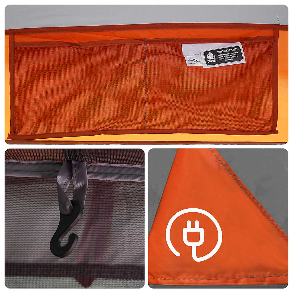 4 Person Camping Tent Grey and Orange Waterproof