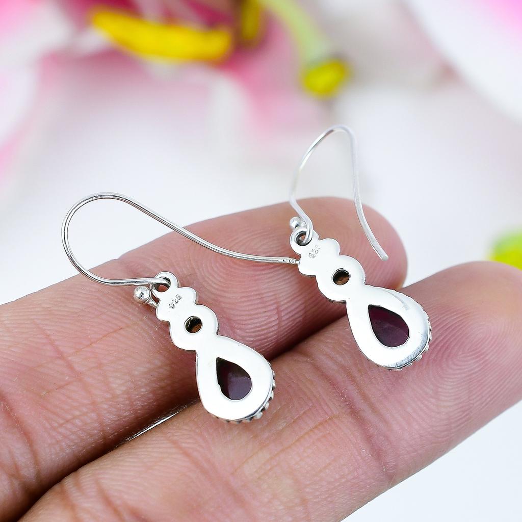 Natural Garnet, Peridot Gemstone 925 Solid Sterling Silver Earring 1.5" L2a95