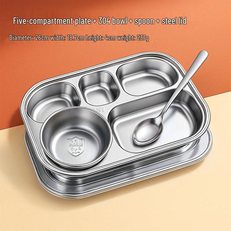 

316 Stainless Steel 5-Compartment Canteen Meal Tray Set