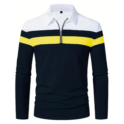 Herren Kleidung Langarm Lässiges Polo-Shirt mit Reißverschluss Herren Farbblock Golf-Oberteile 100% Polyester Revers Sport Golf-Polo