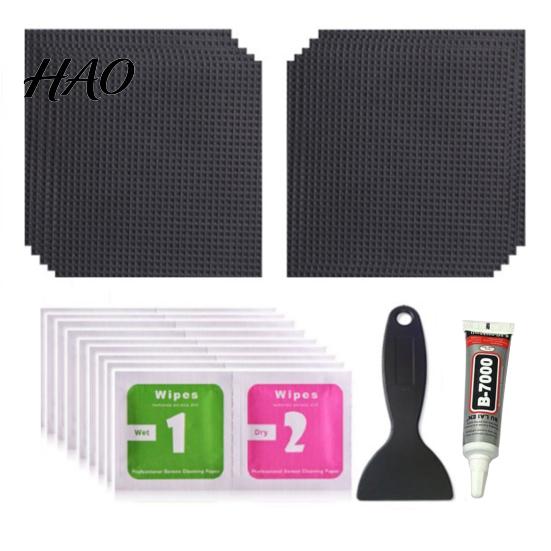 Kit di riparazione per buchi di trampolino, 1 set, 4x4 pollici, con raschietto, spatola adesiva, tergivetro, impermeabile, copertura per strappi, quadrato, nero, resistente