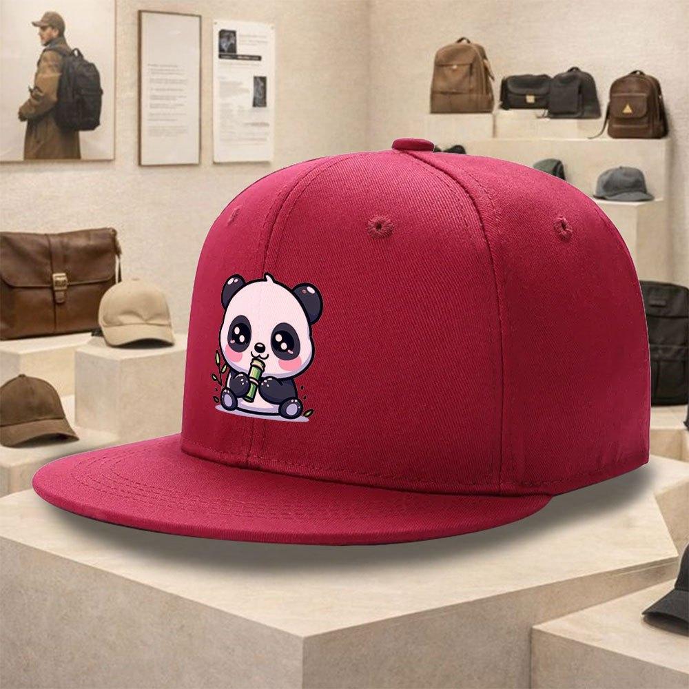 Cute Cartoon Panda Eating Bamboo Polyester Baseball Cap Unisex Flat Brim Hip Hop Street Style Hat