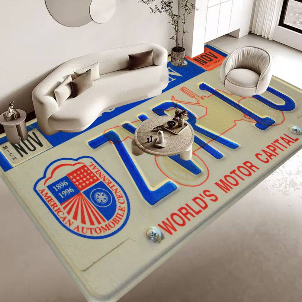 Retro Funny License Plate Number Car Floor Mat Cheaper Anti-slip Modern Living Room Balcony Printed Bedside Mats