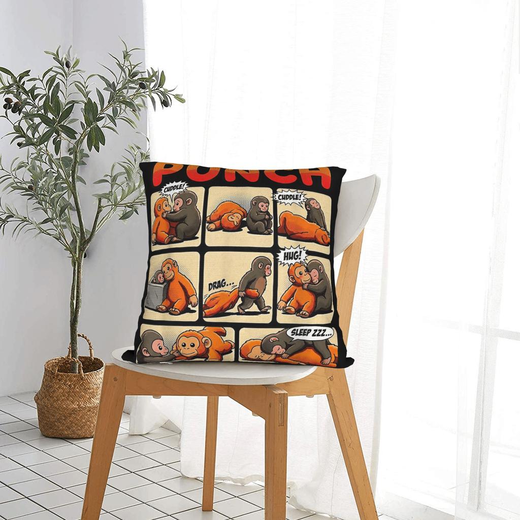 Pillow Case Cute Monkey Punch Square Pillow Cover For Living Room Chair Kawaii Pillowcases