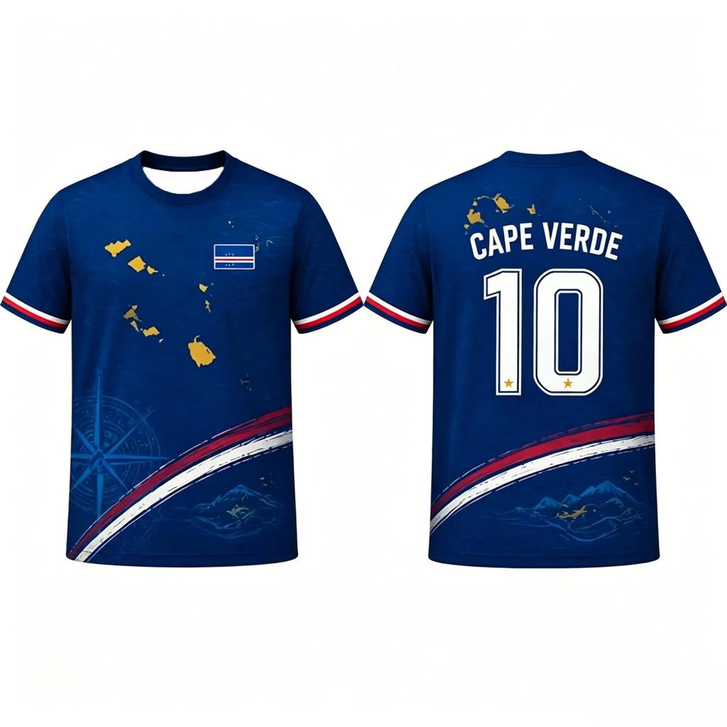 Cape Verde football jersey, 3D tropical print, family size, suitable for children and adults, for training, fitness and running.