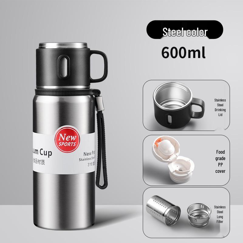 Premium 316 Stainless Steel Insulated Kettle with Tea Separator, Large Capacity, Convenient Handle, Car-Friendly Design