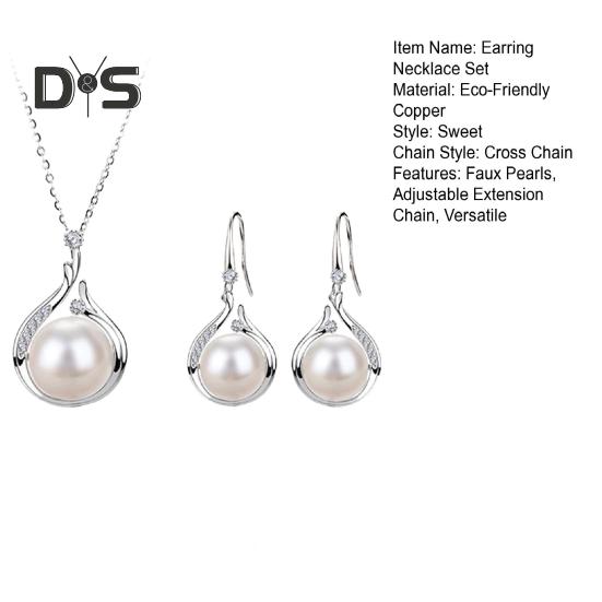 2 buc/set Set de bijuterii pentru femei, cercei cu cârlig de perle artificiale, set de colier reglabil, strasuri strălucitoare, bijuterii pentru petrecerea de nuntă