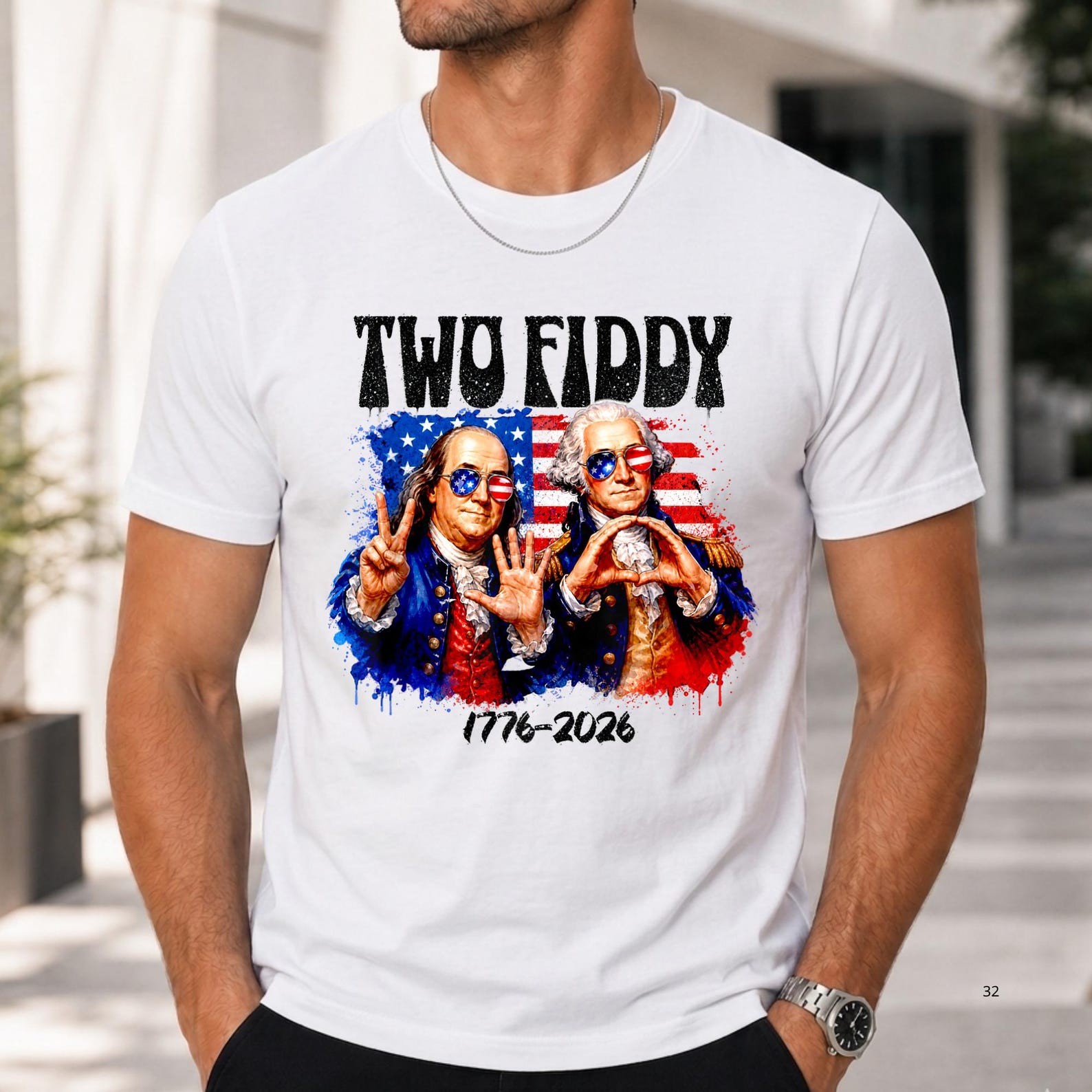 Two Fiddy George Washington Jefferson T-Shirt (1776-2026), 2 Fiddy Founding Fathers Shirt, America 250th Tee, Washington Fourth of July 2XL