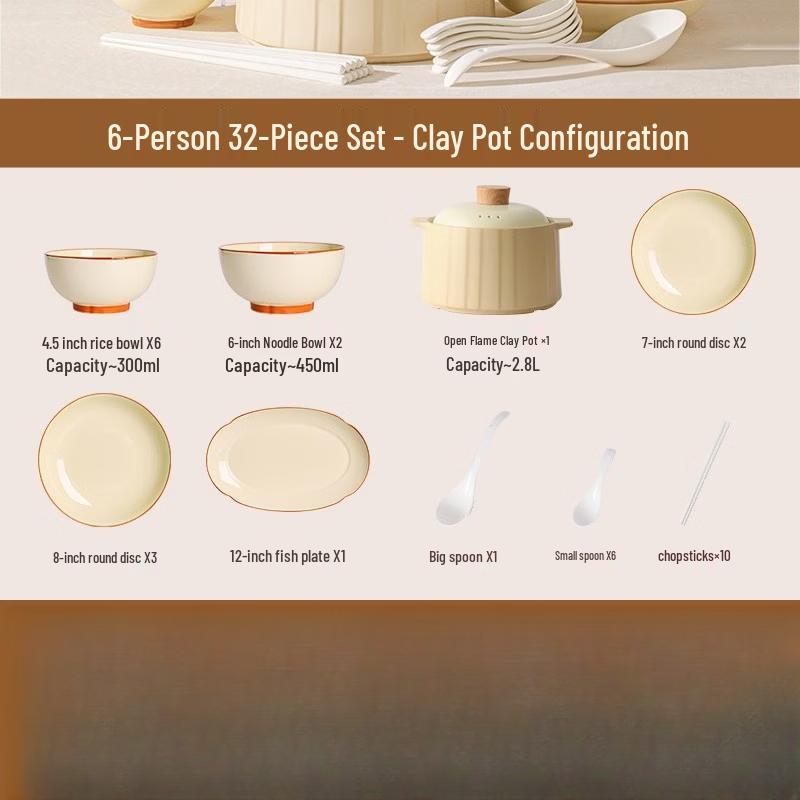 Cream Style Underglaze Ceramic Dinnerware Set with Casserole