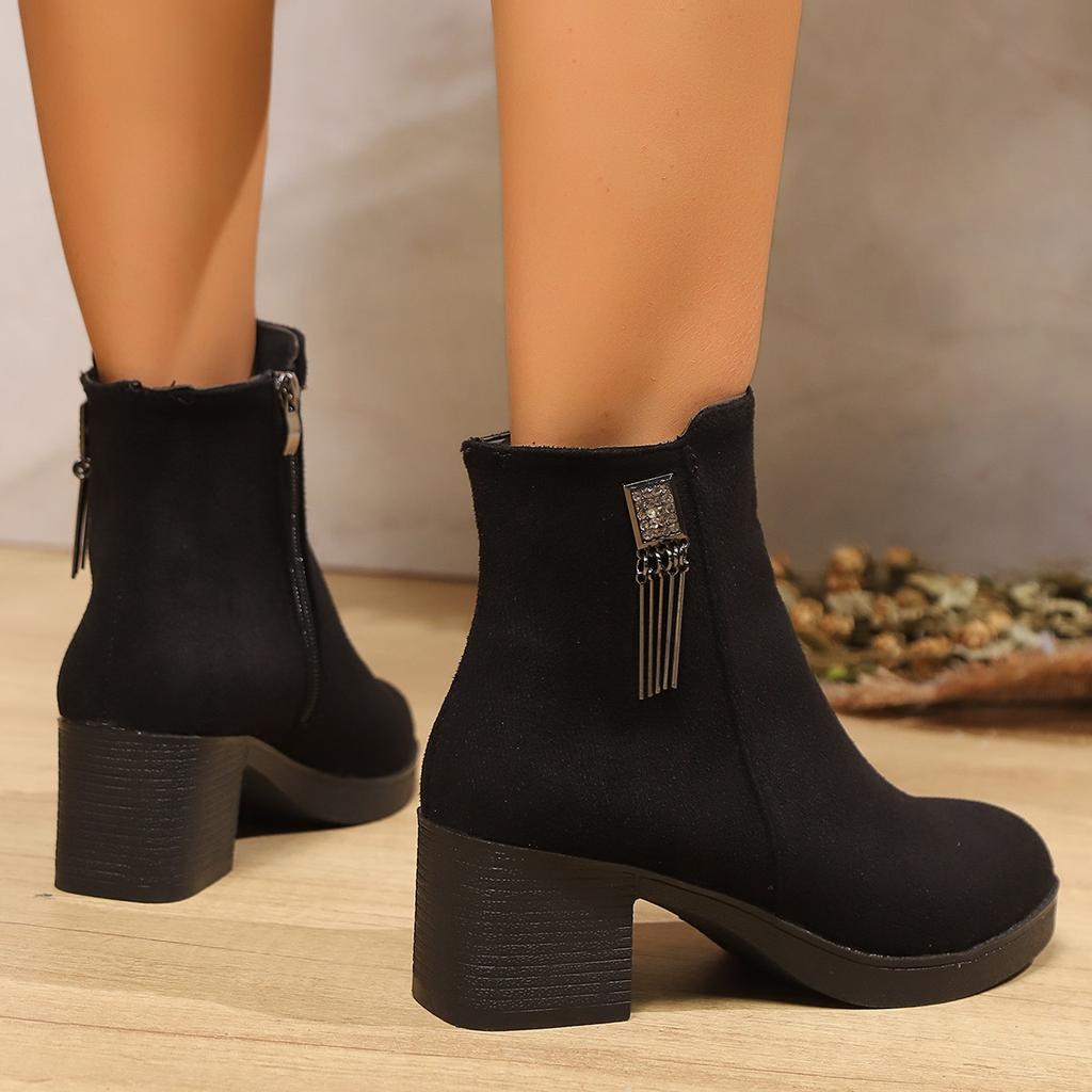 Fashion Women Boots Fashion Thick Heel Slimming Ankle Booties Classic Style Autumn Winter Round Toe Boots Women Outdoor Luxury Shoes