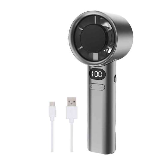 

Ручной вентилятор со 120 скоростями ветра, мощный поток воздуха, цифровой дисплей, низкий уровень шума, компактный портативный персональный охлаждающий вентилятор серый