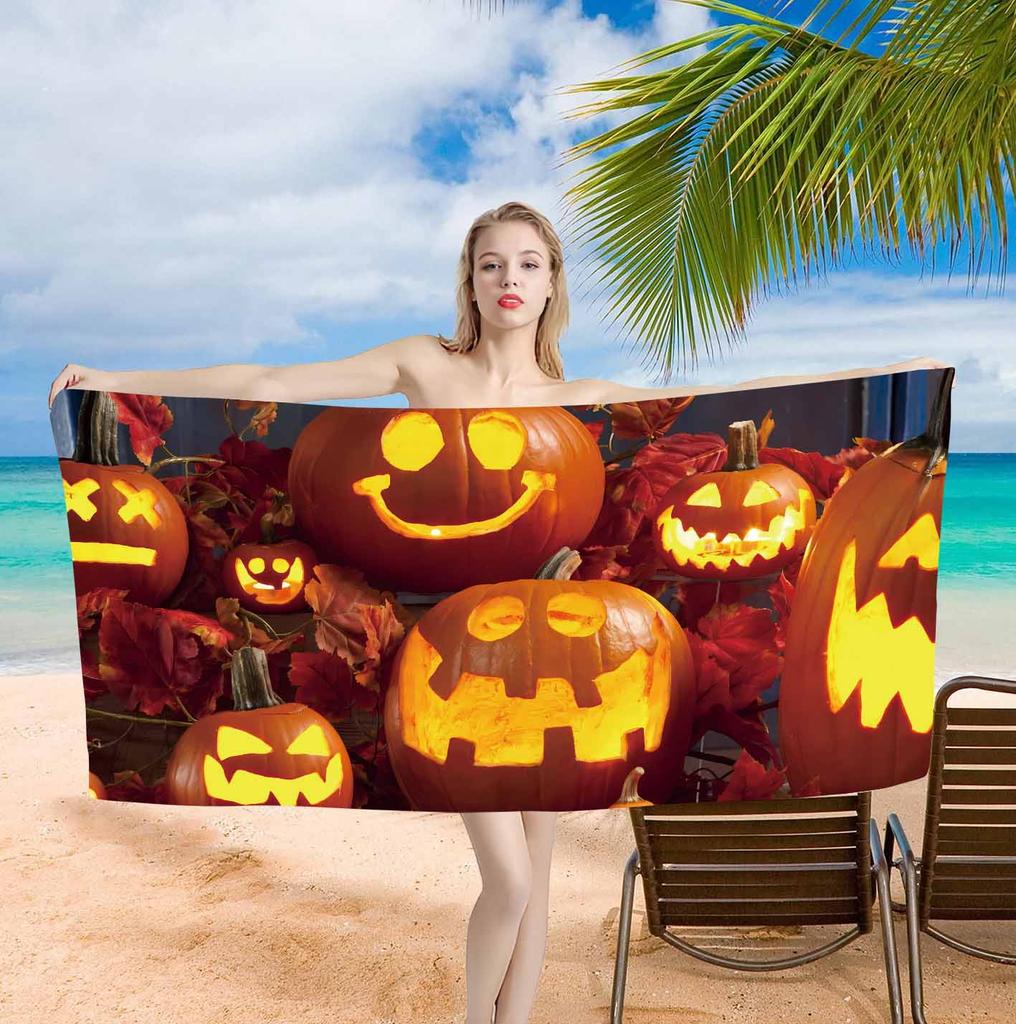 Halloween pumpkin background single-sided printing Beach Towel Home Decoration Bath Towel 75x150cm Bathroom