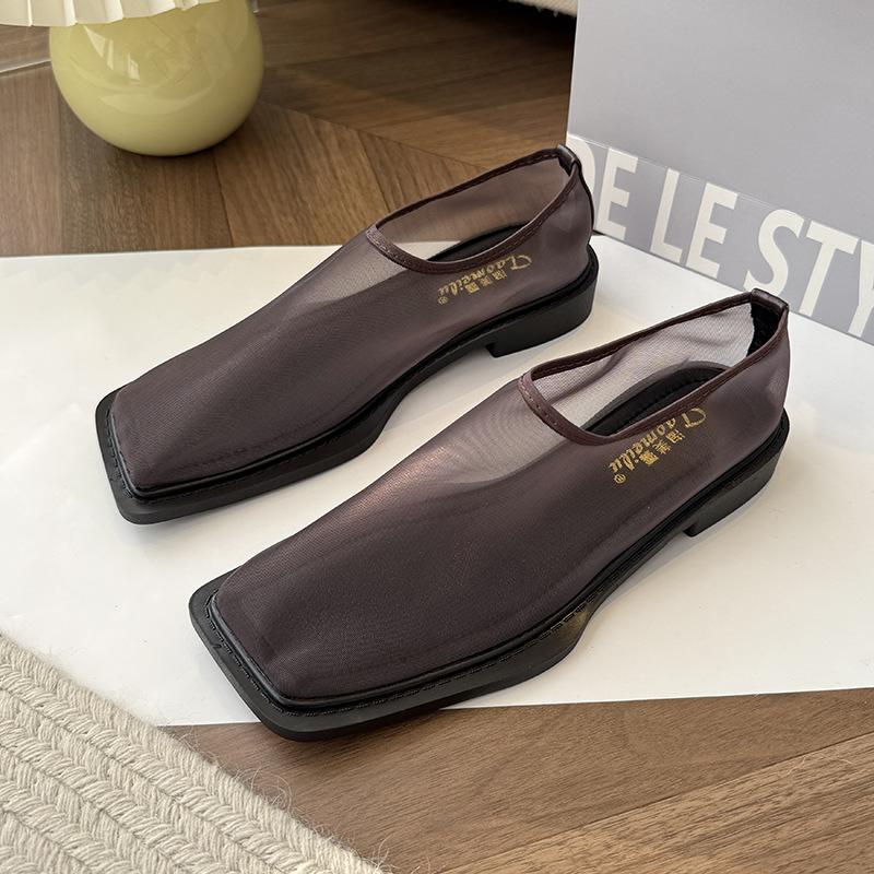 

Retro flat toe Mary Jane shoes women s spring 2025 new flat shoes plus size women s shoes 4143 square toe mesh shoes 43 коричневий