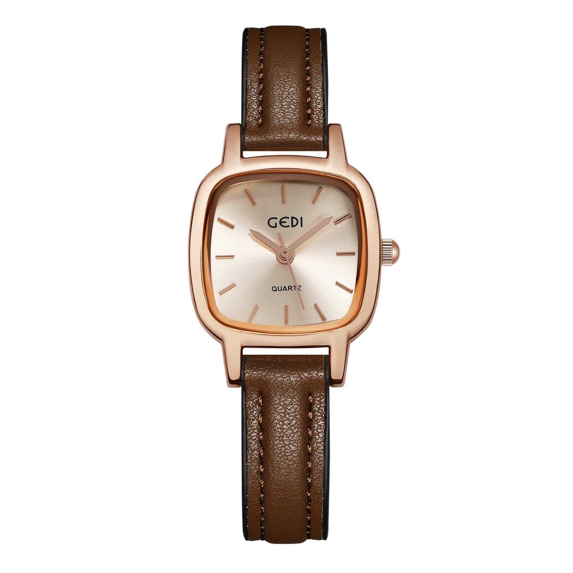 

Gedi Minimalist Leather Belt Student Watch - Small Brown Waterproof Quartz Wristwatch for Women