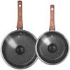 Set Of Granite Frying Pans With Glass Lids Black&Wood 20/24 Cm 2 Pcs.