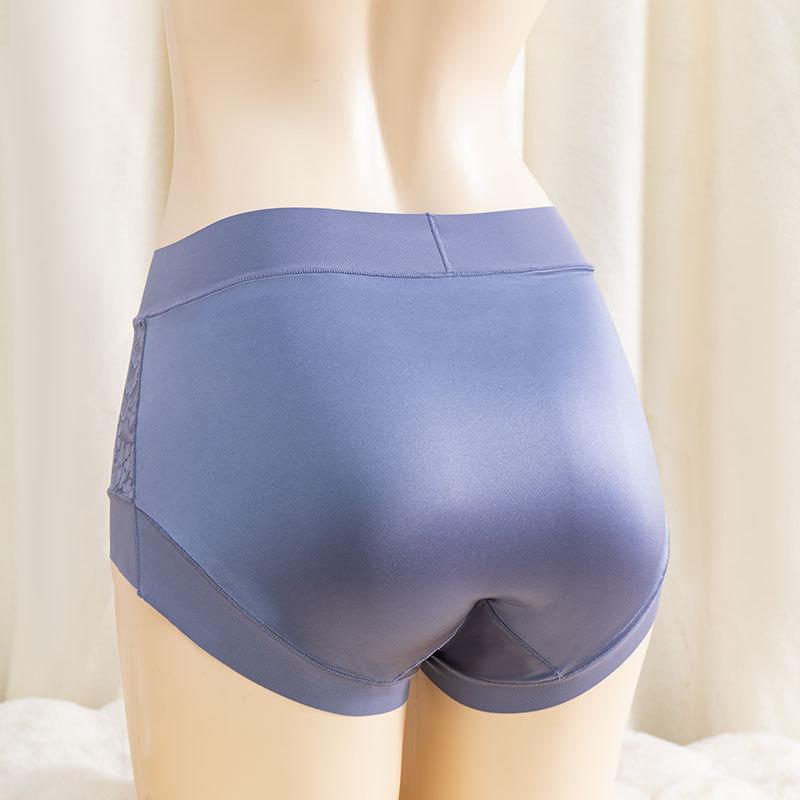 Plus Size Women's Summer Hollowed-out Lace Ice Silk Stitching Soft and Comfortable High Waist Traceless Panties