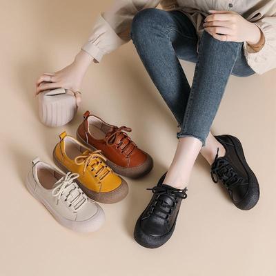 Genuine Leather Shoes Women Flat Casual Shoes Soft Cow Leather Brand Shoes Black Yellow Comfortable Plus Size 41
