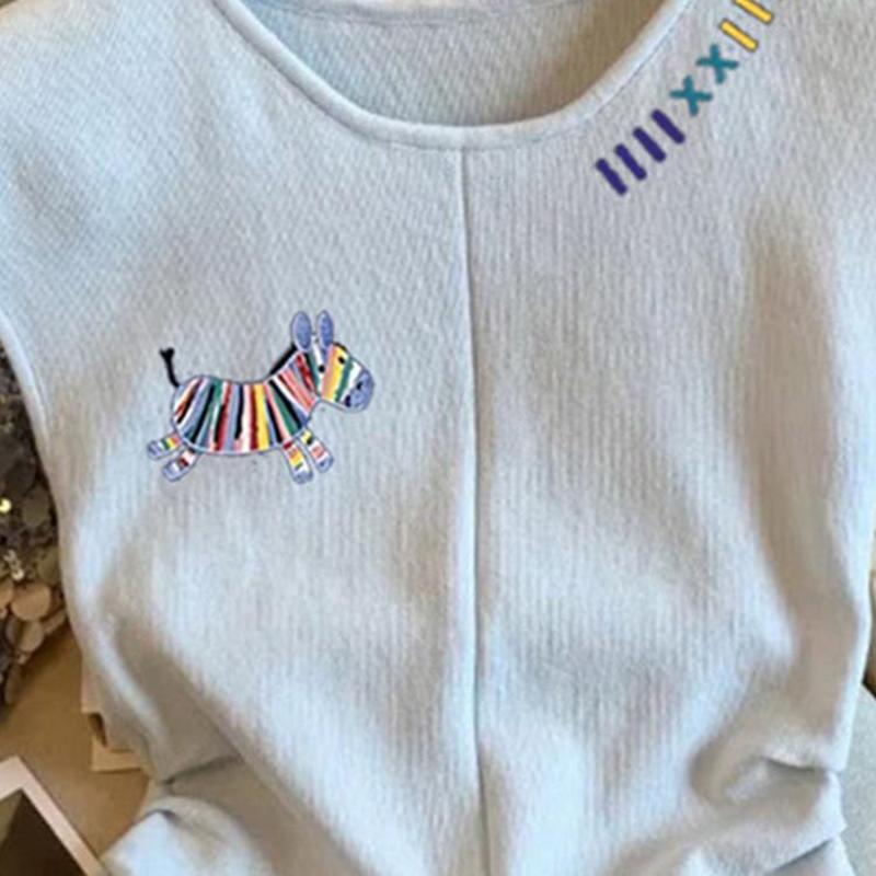 Cartoon Embroidery O Neck Knit Vest Tops Women Summer Slim Fit Sleeveless Pullover Top Female 2025