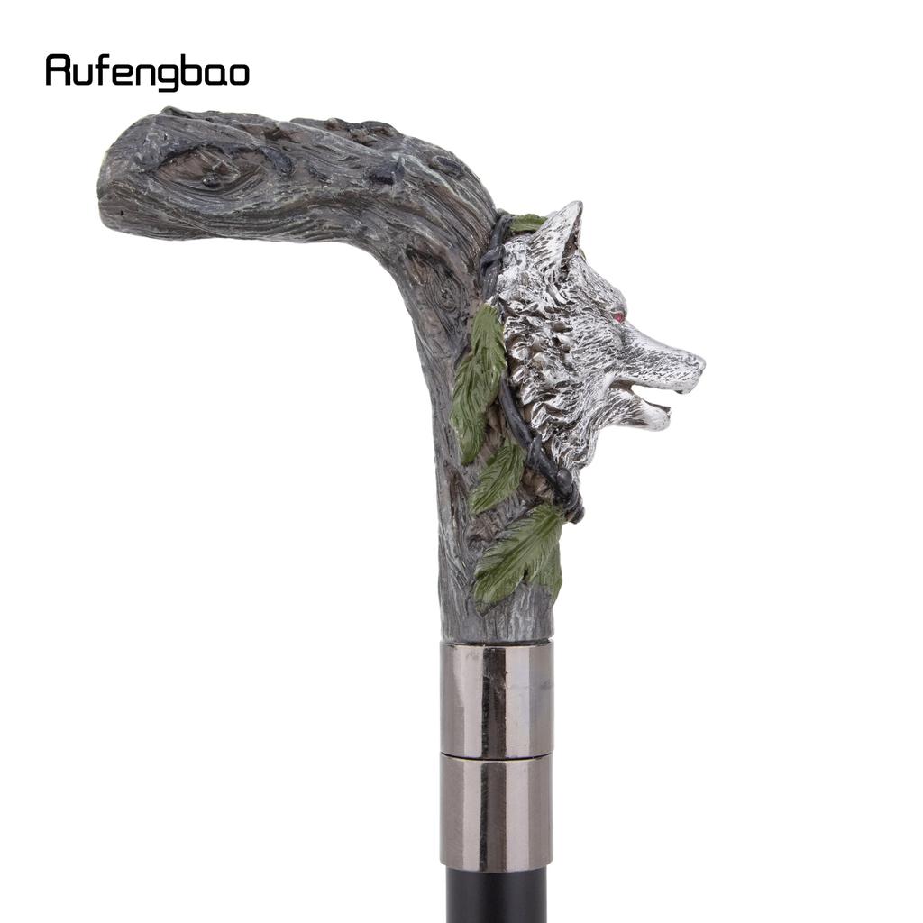 Silver Harts Varghuvud Trärot Gåkäpp Mode Dekorativ Stålstav Gentleman Elegant Cosplay Käpp Knopp Biskopsstav 93cm