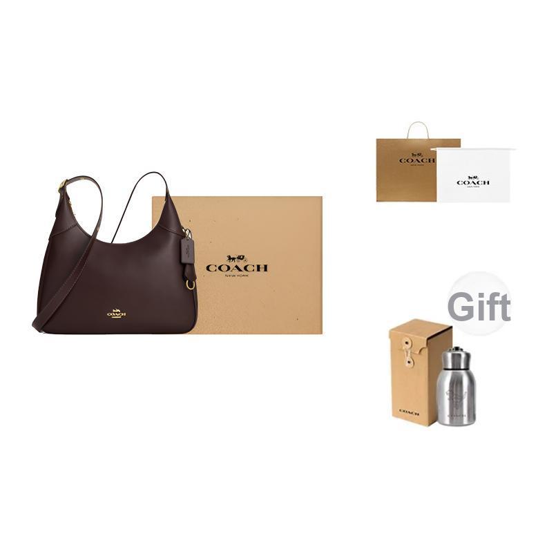 Coach Ella 36 Logo Reißverschluss Leder Achseltasche Schultertasche Groß Damen Schultertasche Dunkelbraun CCE48-IMXAL