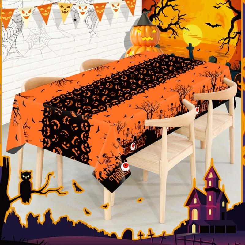 Horror Pumpkin Pattern Plastic Table Covers 6Pcs Waterproof Easy Cleaning Party Table Covers For Halloween Parties