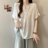 Women Casual V Neck Short Sleeve Loose Fit Solid Color Blouse