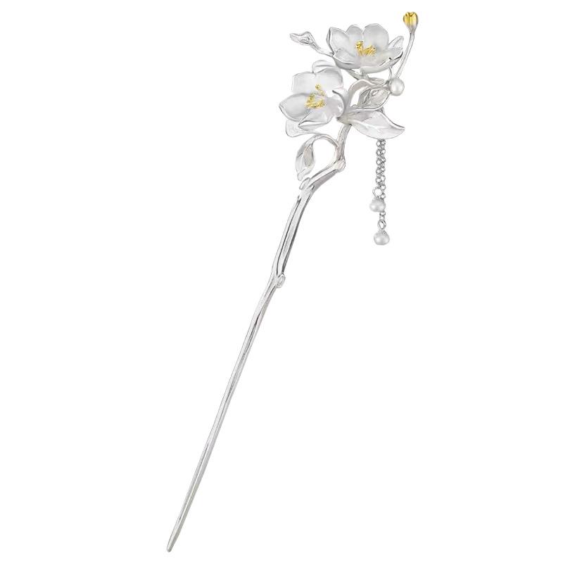 Pure Sterling Silver Begonia Tassel Hairpin - Ancient Hanfu Style Gift