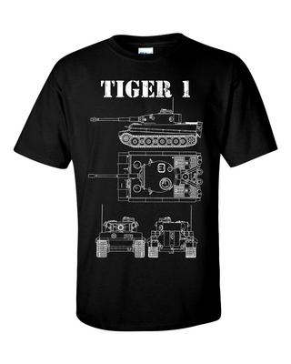Unisex Shirt Cotton Oversize Large Size Tiger 1 Tank T-Shirt Technical Drawing Blueprint WW2 German Army Shirt