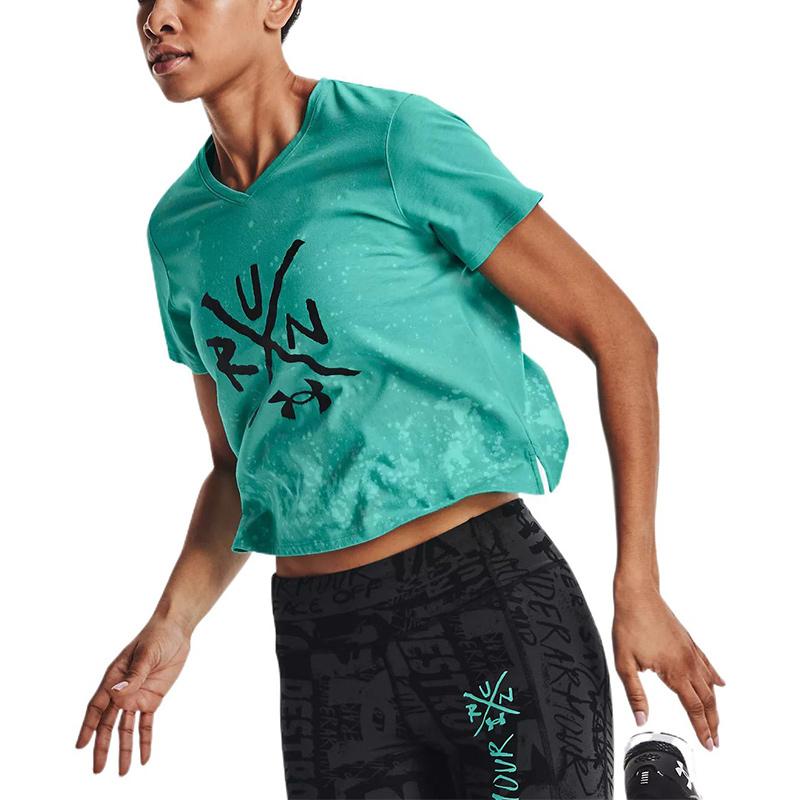 Under Armour T-shirt Crop Casual a Maniche Corte Larghe da Donna top Verde Chiaro 1370368-369