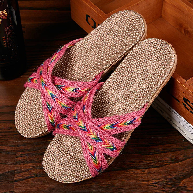 Fashion Women Indoor Slippers Home Flax Slides Summer Flat Shoes Woman House Floor Slippers Breathable Lovers Bedroom Shoes SH061202