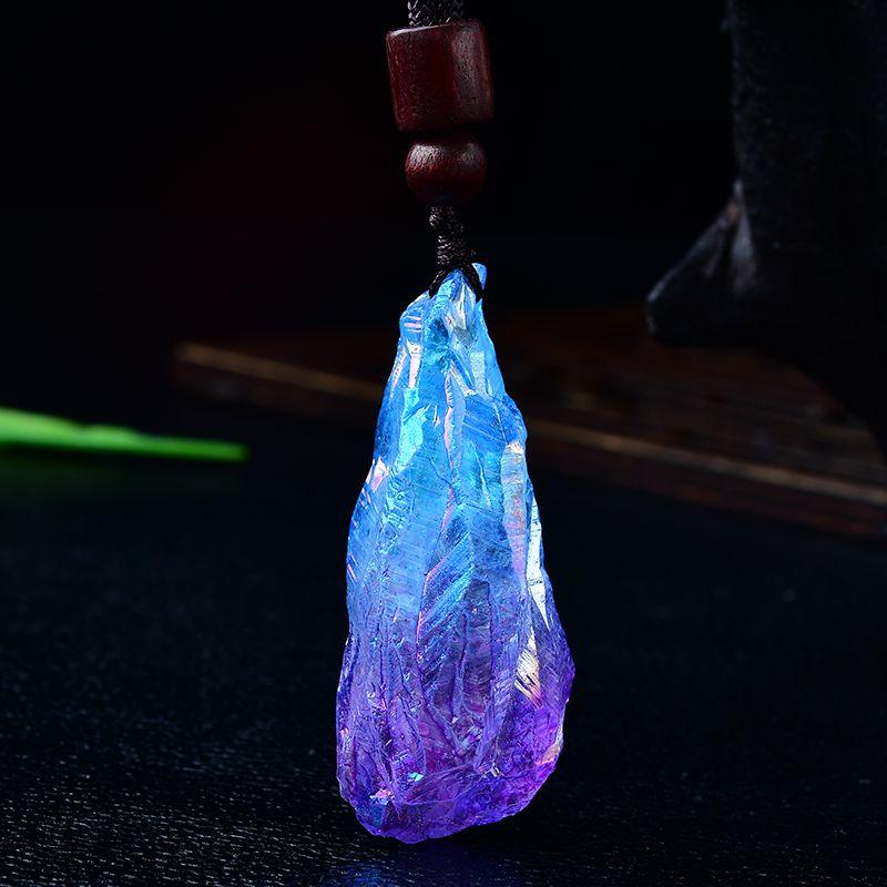 

Подвеска из натурального кристалла Синий Розовый с покрытием Белый кристалл Позвоночник Мужское и женское украшение Праздничный подарок Pendant + rope set (4-6cm)