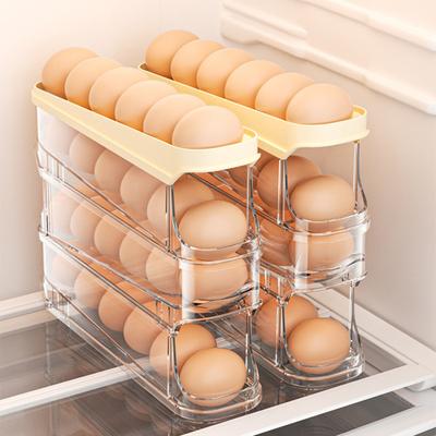 Kühlschrank-Eieraufbewahrungsregal, große Kapazität, transparentes Design, mehrschichtiger automatischer Rollkühlschrank