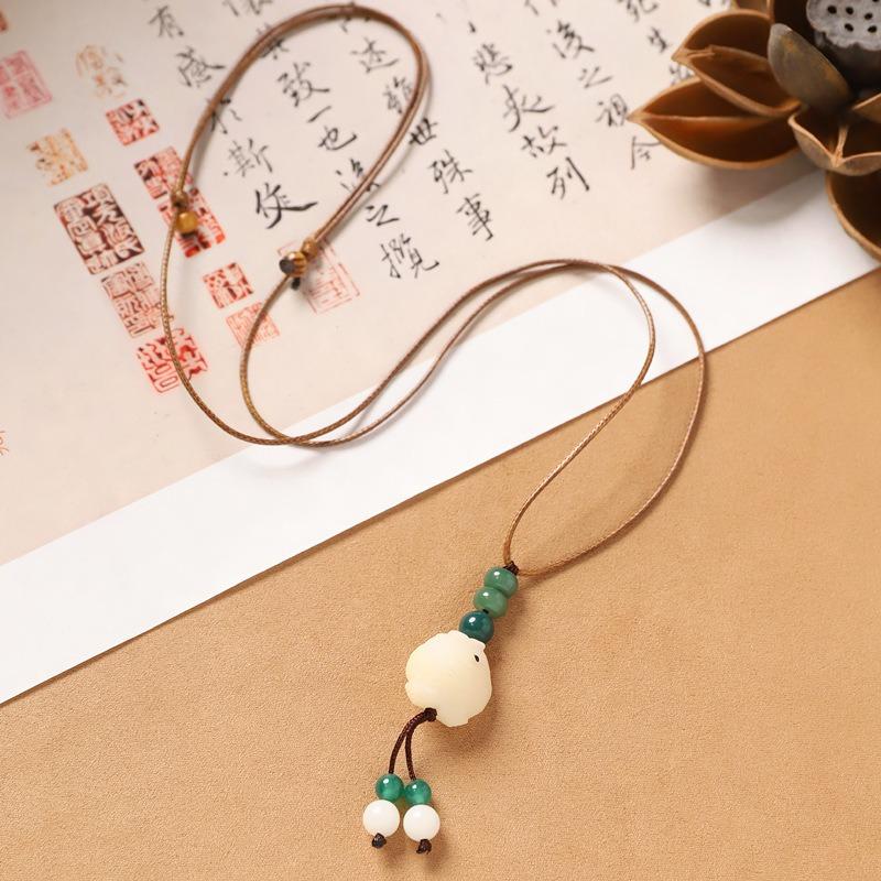 Ivory Fruit Safety Buckle Necklace Long Bodhi Sweater Chain Niche Retro Literary Women's Accessories